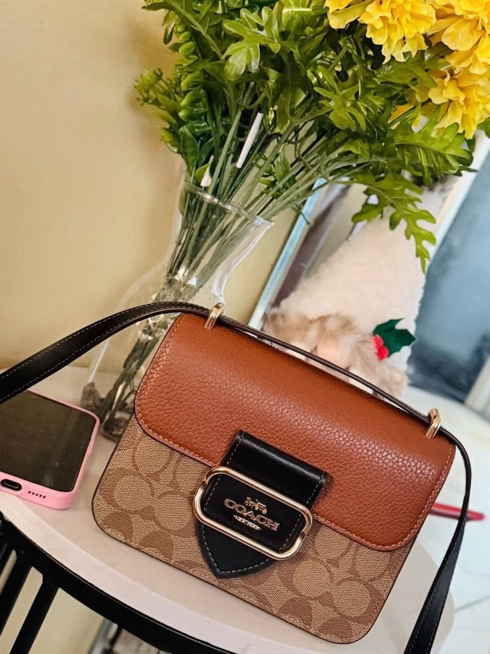 Coach Brown and Black Signature Canvas Crossbody Bag